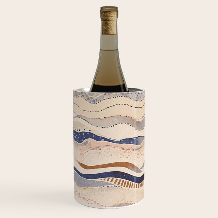Organic Earth Tones Abstract - Flowing Minimalist Pattern with Waves Dots Wine Chiller Gallery Image 1