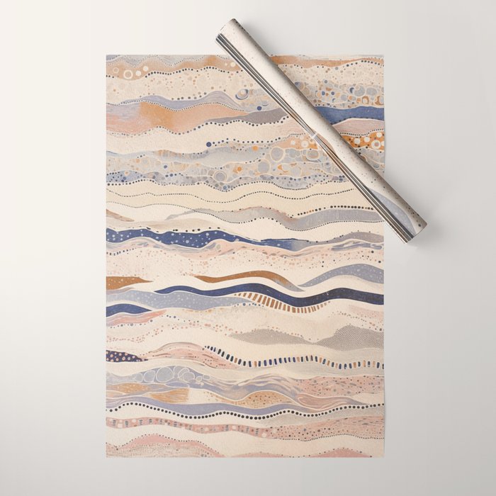 Organic Earth Tones Abstract - Flowing Minimalist Pattern with Waves Dots Wrapping Paper Gallery Image 1