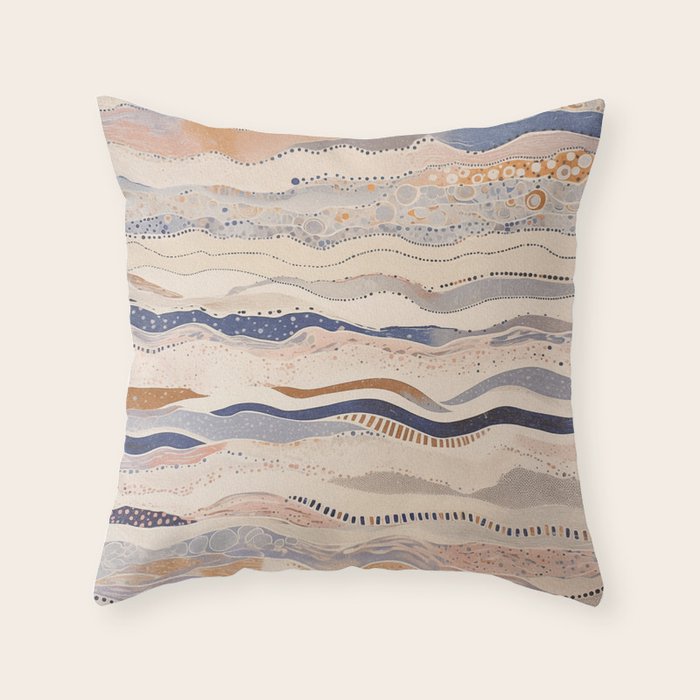 Organic Earth Tones Abstract - Flowing Minimalist Pattern with Waves Dots Throw Pillow Gallery Image 1