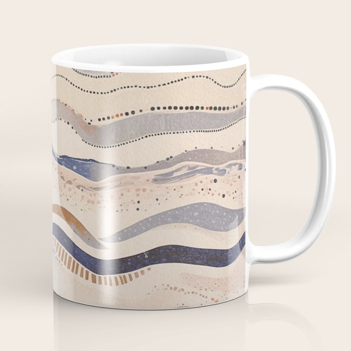 Organic Earth Tones Abstract - Flowing Minimalist Pattern with Waves Dots Coffee Mug Gallery Image 1
