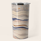 Organic Earth Tones Abstract - Flowing Minimalist Pattern with Waves Dots Travel Mug Gallery Image 1