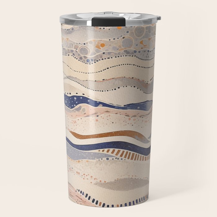 Organic Earth Tones Abstract - Flowing Minimalist Pattern with Waves Dots Travel Mug Gallery Image 1