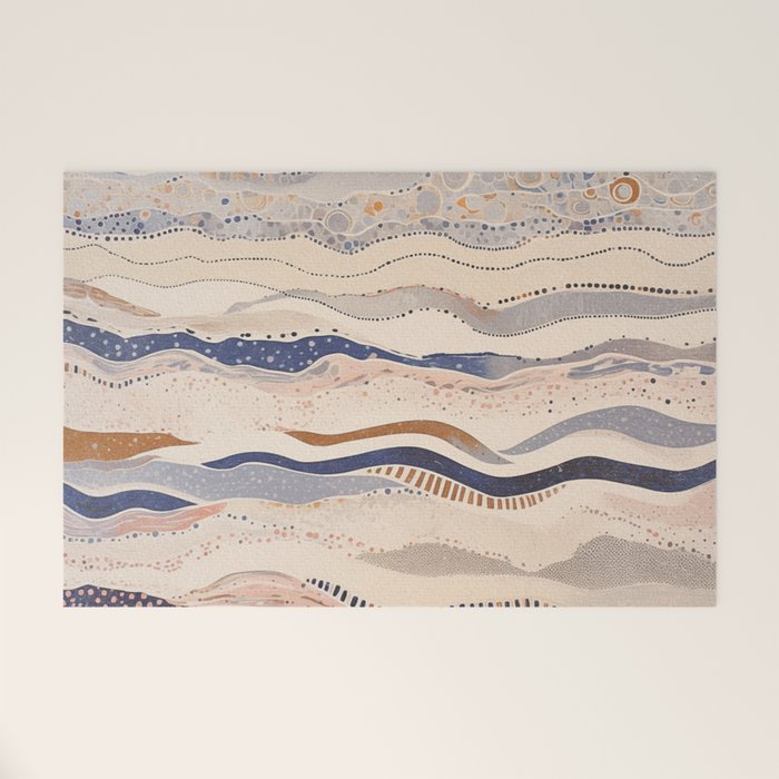 Organic Earth Tones Abstract - Flowing Minimalist Pattern with Waves Dots Welcome Mat Gallery Image 1