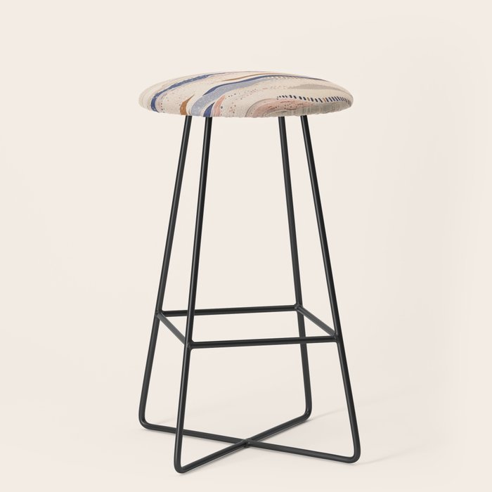 Organic Earth Tones Abstract - Flowing Minimalist Pattern with Waves Dots Stool Gallery Image 1