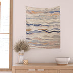 Organic Earth Tones Abstract - Flowing Minimalist Pattern with Waves Dots Wall Tapestry Gallery Image 2