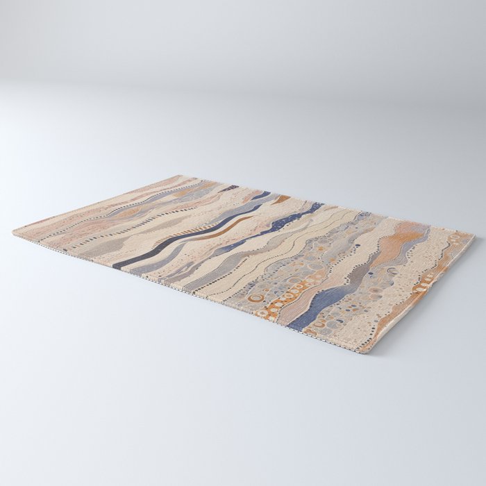Organic Earth Tones Abstract - Flowing Minimalist Pattern with Waves Dots Rug Gallery Image 3