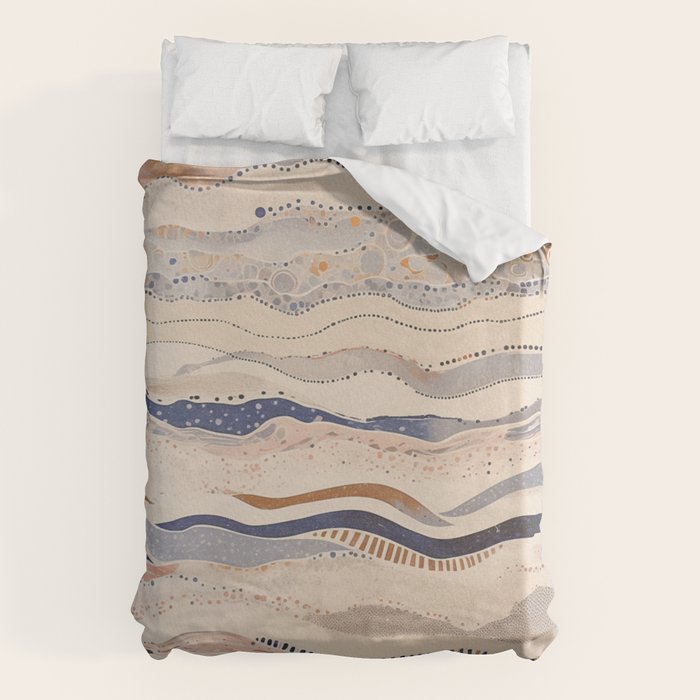Organic Earth Tones Abstract - Flowing Minimalist Pattern with Waves Dots Duvet Cover Gallery Image 6