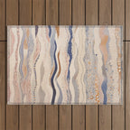 Organic Earth Tones Abstract - Flowing Minimalist Pattern with Waves Dots Outdoor Rug Gallery Image 1