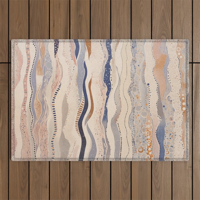 Organic Earth Tones Abstract - Flowing Minimalist Pattern with Waves Dots Outdoor Rug Gallery Image 1