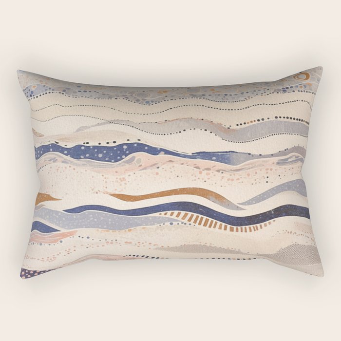 Organic Earth Tones Abstract - Flowing Minimalist Pattern with Waves Dots Rectangular Pillow Gallery Image 1