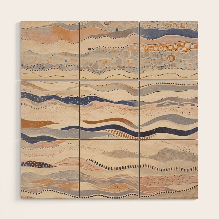 Organic Earth Tones Abstract - Flowing Minimalist Pattern with Waves Dots Wood Wall Art Gallery Image 1
