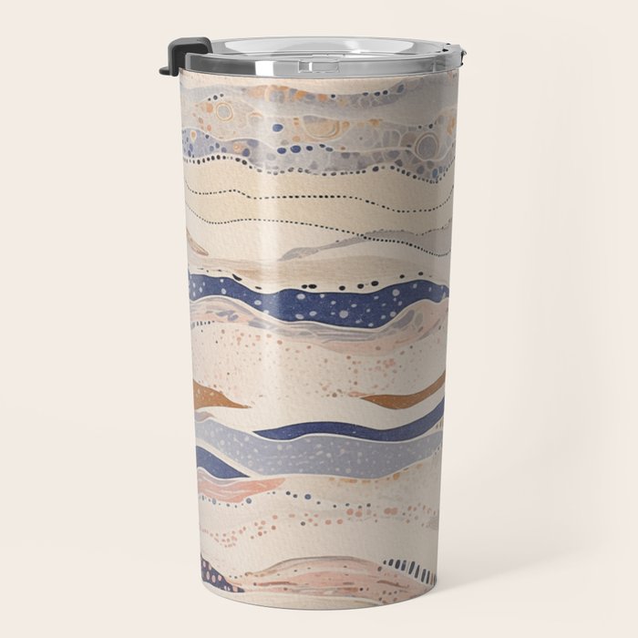 Organic Earth Tones Abstract - Flowing Minimalist Pattern with Waves Dots Travel Mug Gallery Image 3