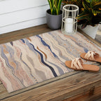 Organic Earth Tones Abstract - Flowing Minimalist Pattern with Waves Dots Outdoor Rug Gallery Image 2