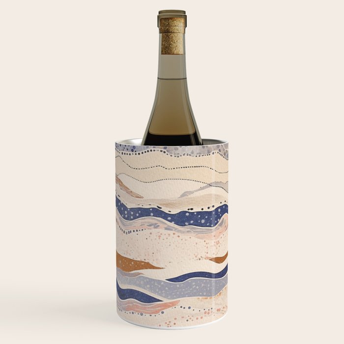 Organic Earth Tones Abstract - Flowing Minimalist Pattern with Waves Dots Wine Chiller Gallery Image 2