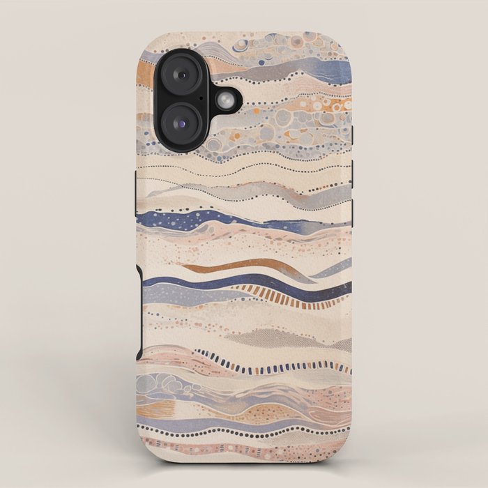 Organic Earth Tones Abstract - Flowing Minimalist Pattern with Waves Dots iPhone Case Gallery Image 1