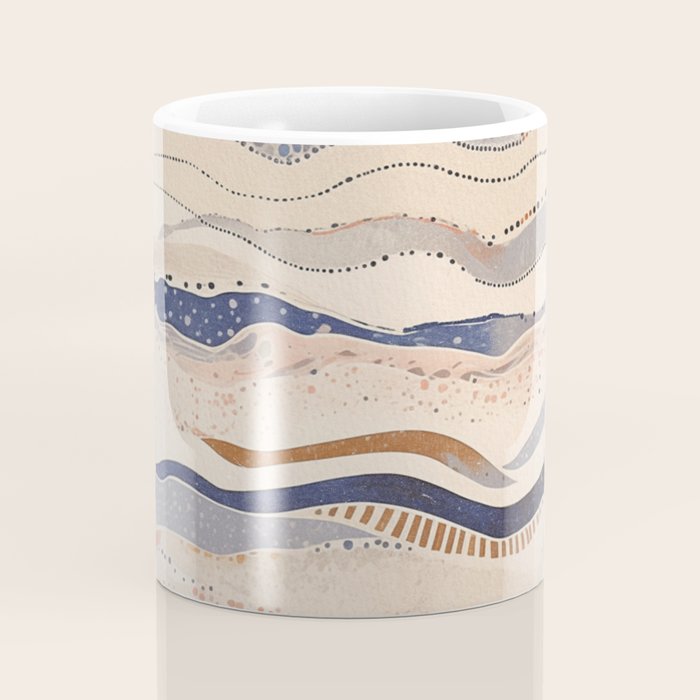 Organic Earth Tones Abstract - Flowing Minimalist Pattern with Waves Dots Coffee Mug Gallery Image 4