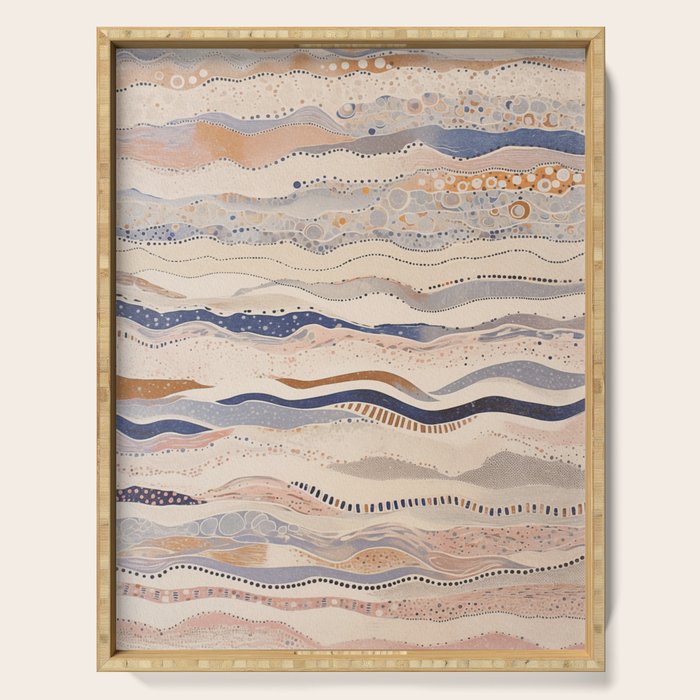Organic Earth Tones Abstract - Flowing Minimalist Pattern with Waves Dots Serving Tray Gallery Image 1