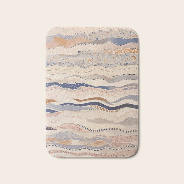Organic Earth Tones Abstract - Flowing Minimalist Pattern with Waves Dots Bath Mat Gallery Image 1
