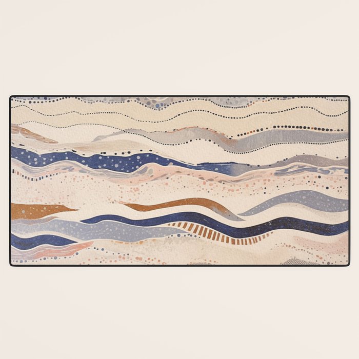 Organic Earth Tones Abstract - Flowing Minimalist Pattern with Waves Dots Desk Mat Gallery Image 3