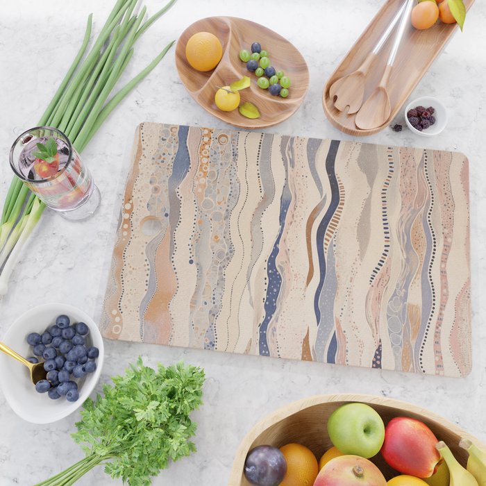 Organic Earth Tones Abstract - Flowing Minimalist Pattern with Waves Dots Cutting Board Gallery Image 2