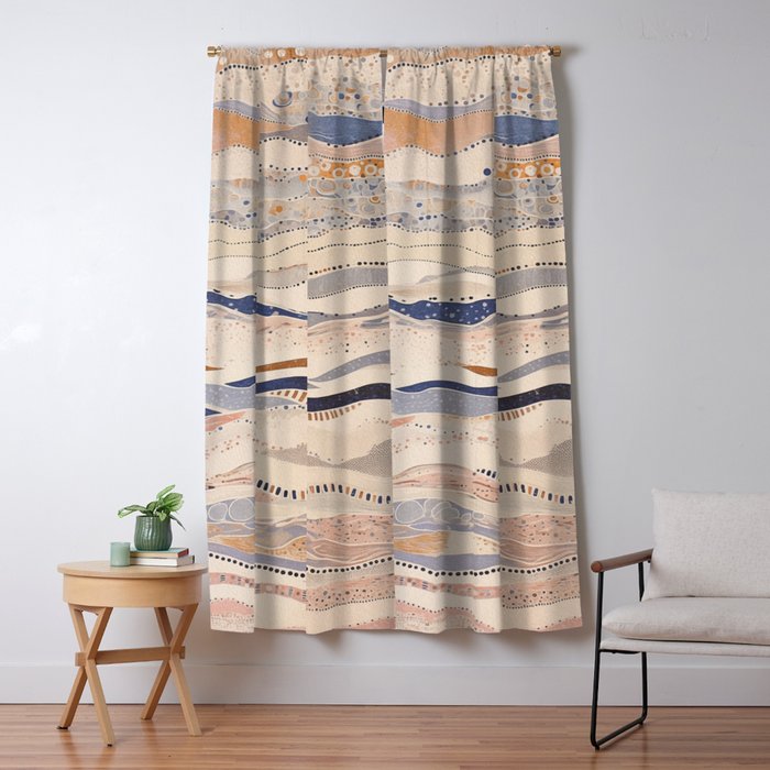 Organic Earth Tones Abstract - Flowing Minimalist Pattern with Waves Dots Window Curtain Gallery Image 5