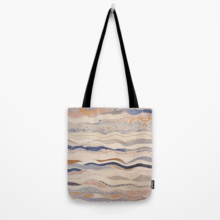 Organic Earth Tones Abstract - Flowing Minimalist Pattern with Waves Dots Tote Bag Gallery Image 2
