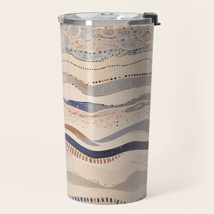 Organic Earth Tones Abstract - Flowing Minimalist Pattern with Waves Dots Travel Mug Gallery Image 2