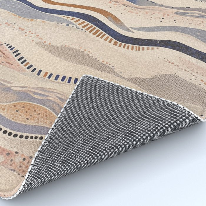 Organic Earth Tones Abstract - Flowing Minimalist Pattern with Waves Dots Rug Gallery Image 4