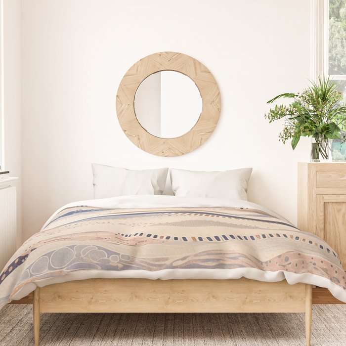 Organic Earth Tones Abstract - Flowing Minimalist Pattern with Waves Dots Duvet Cover Gallery Image 3