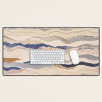 Organic Earth Tones Abstract - Flowing Minimalist Pattern with Waves Dots Desk Mat Gallery Image 1