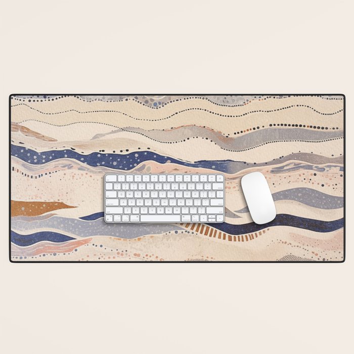 Organic Earth Tones Abstract - Flowing Minimalist Pattern with Waves Dots Desk Mat Gallery Image 1