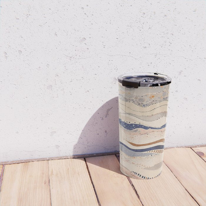 Organic Earth Tones Abstract - Flowing Minimalist Pattern with Waves Dots Travel Mug Gallery Image 4