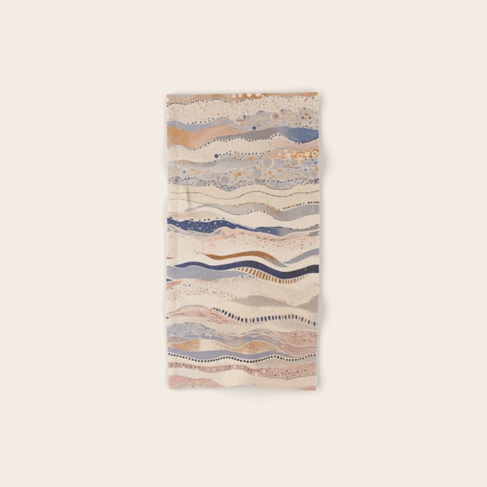 Organic Earth Tones Abstract - Flowing Minimalist Pattern with Waves Dots Bath Towel Gallery Image 1