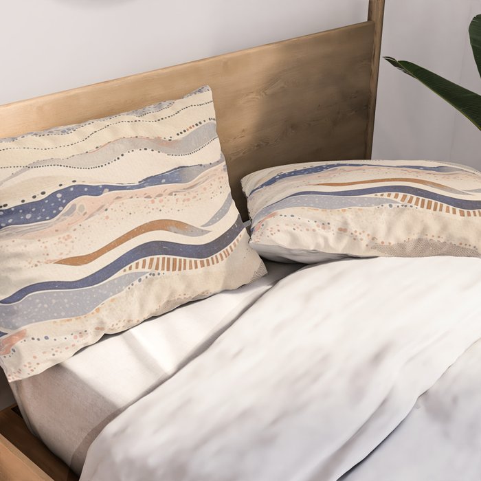 Organic Earth Tones Abstract - Flowing Minimalist Pattern with Waves Dots Pillow Sham Gallery Image 2