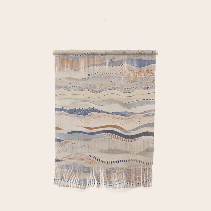 Organic Earth Tones Abstract - Flowing Minimalist Pattern with Waves Dots Wall Hanging Gallery Image 1