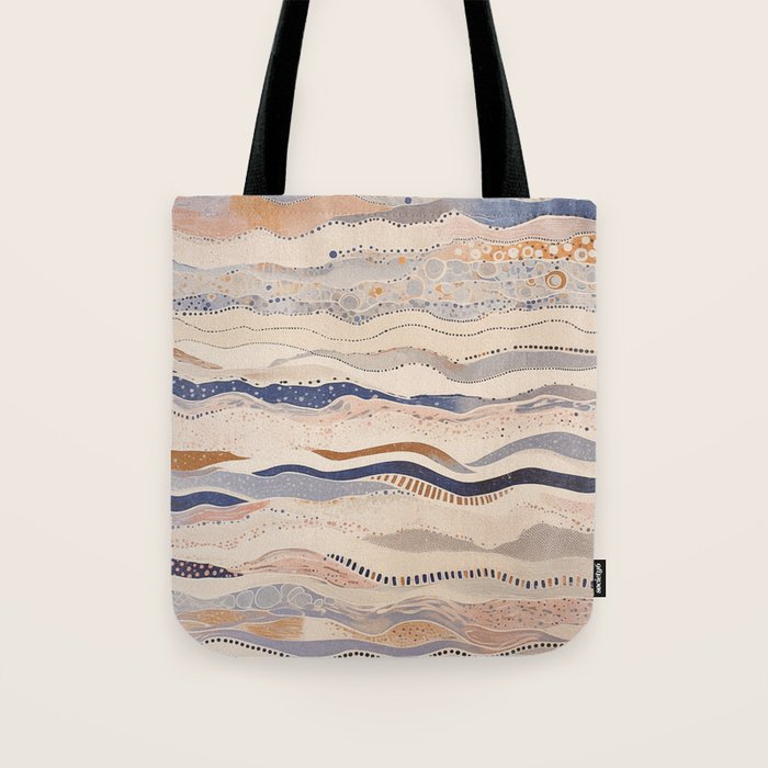 Organic Earth Tones Abstract - Flowing Minimalist Pattern with Waves Dots Tote Bag Gallery Image 1