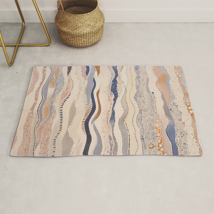 Organic Earth Tones Abstract - Flowing Minimalist Pattern with Waves Dots Rug Gallery Image 1