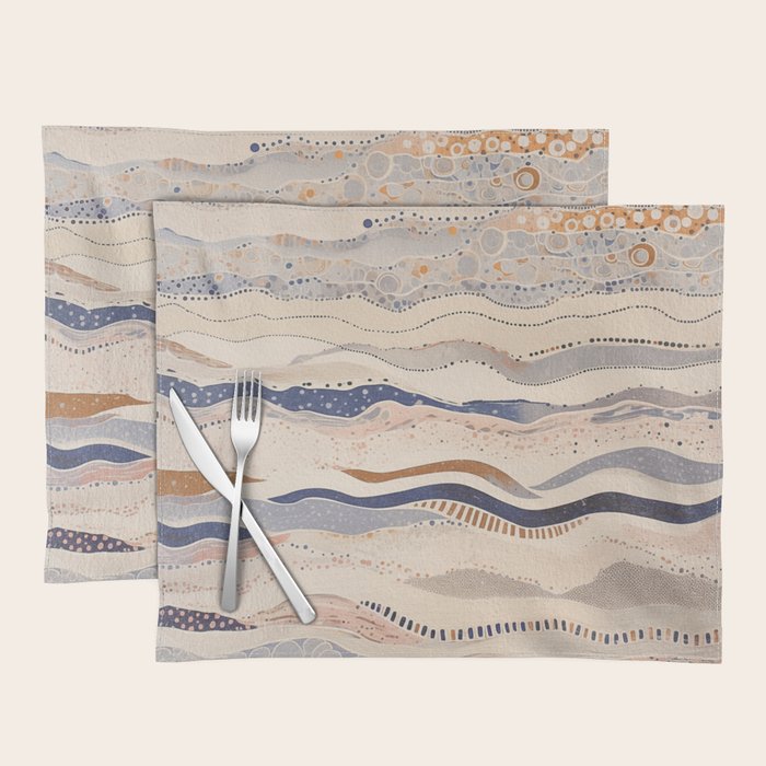 Organic Earth Tones Abstract - Flowing Minimalist Pattern with Waves Dots Placemat Gallery Image 1