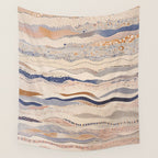 Organic Earth Tones Abstract - Flowing Minimalist Pattern with Waves Dots Wall Tapestry Gallery Image 4