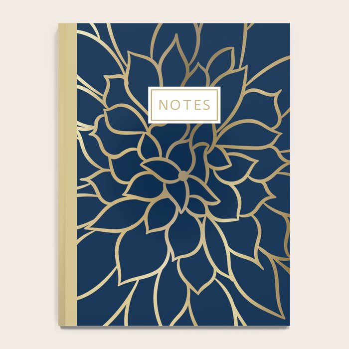 Floral Prints, Line Art, Navy Blue and Gold Notebook Gallery Image 4