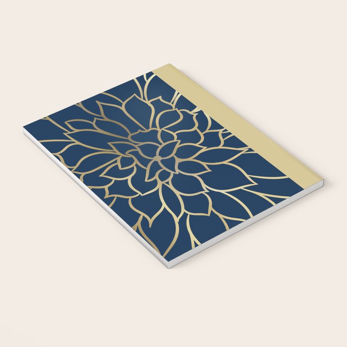 Floral Prints, Line Art, Navy Blue and Gold Notebook Gallery Image 3