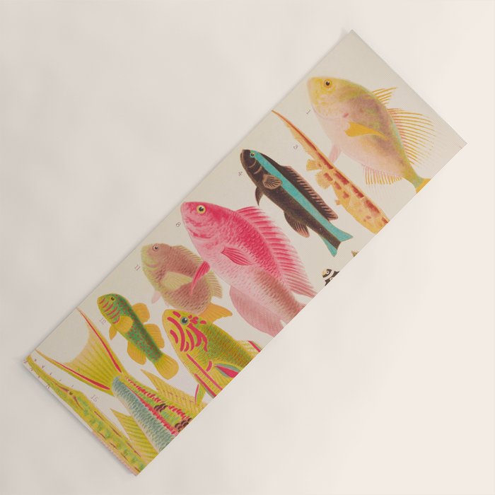 Colorful Tropical Fishes Vintage Sea Life Illustration Yoga Mat - 24" x 70"