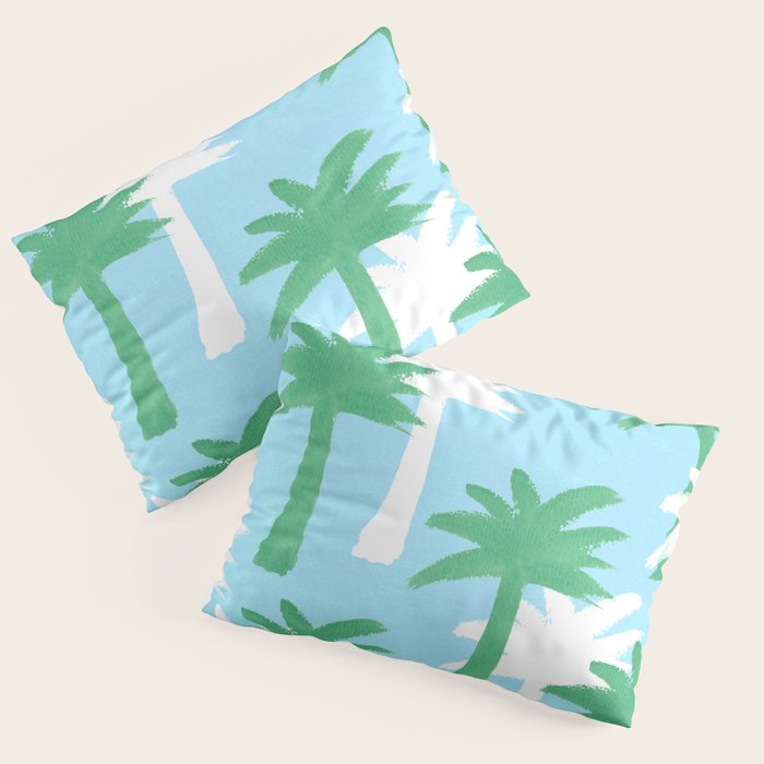 Palm Tree Tropical Pattern - Blue Green Pillow Sham Gallery Image 3