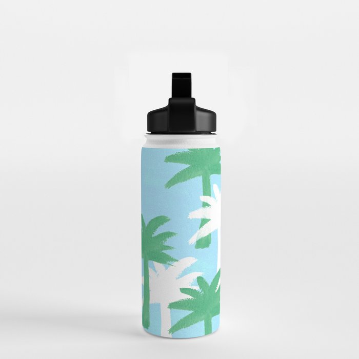 Palm Tree Tropical Pattern - Blue Green Water Bottle Gallery Image 2