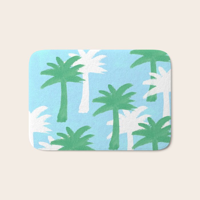 Palm Tree Tropical Pattern - Blue Green Bath Mat Gallery Image 1