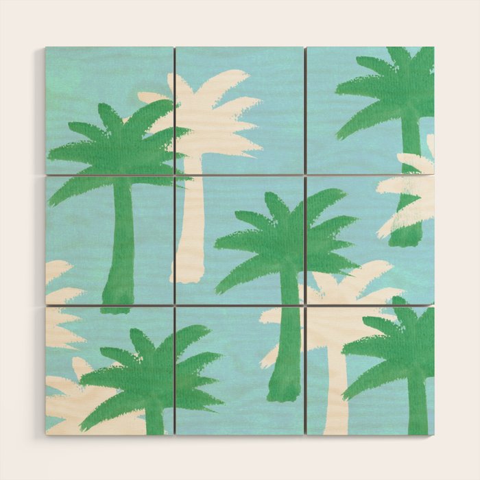 Palm Tree Tropical Pattern - Blue Green Wood Wall Art Gallery Image 1