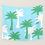 Palm Tree Tropical Pattern - Blue Green Wall Tapestry Gallery Image 4