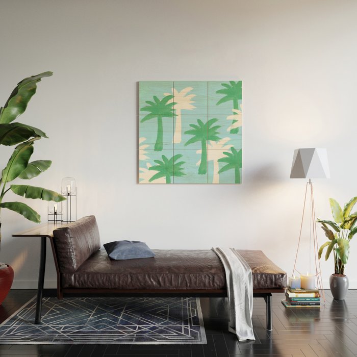 Palm Tree Tropical Pattern - Blue Green Wood Wall Art Gallery Image 2