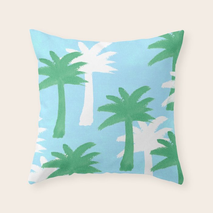 Palm Tree Tropical Pattern - Blue Green Throw Pillow Gallery Image 1