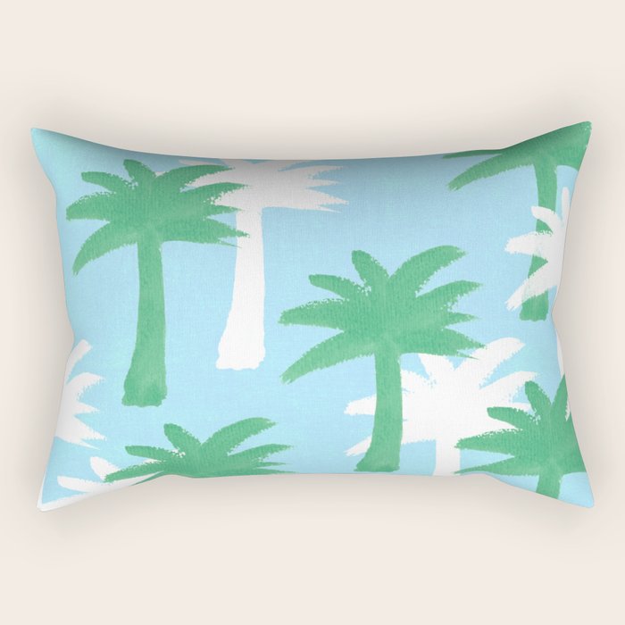 Palm Tree Tropical Pattern - Blue Green Rectangular Pillow Gallery Image 2